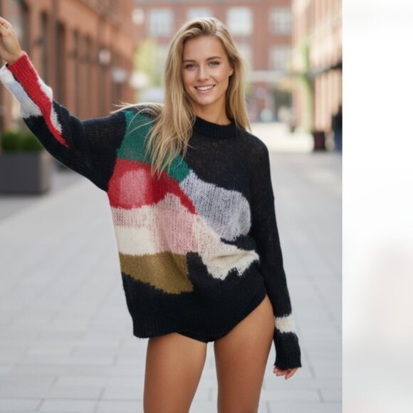 NWT ZARA COLORBLOCK OPEN KNIT SWEATER ALPACA AND WOOL BLEND BLOGGERS Fave SMALL - Picture 1 of 12